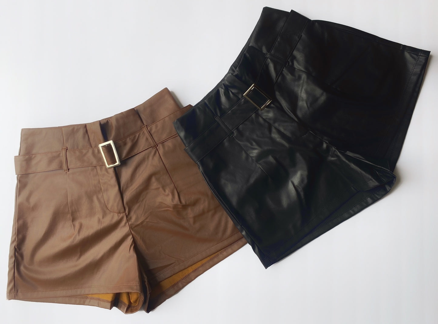 Fanny Faux Leather Shorts (Black/Brown)